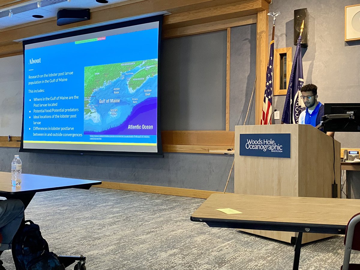 JulesDeep's tweet photo. Great set of talks @WHOI @whoi_academic by our #blueeconomy interns from @CapeCodComCol &amp; @UMassD students! I learned about whaling climate records, invasive crabs, lobster larval stages, sea surface temperature, &amp; 3D printing! Well done! #interns #oceanscience #oceanengineering https://t.co/ZhNsFTp4ye