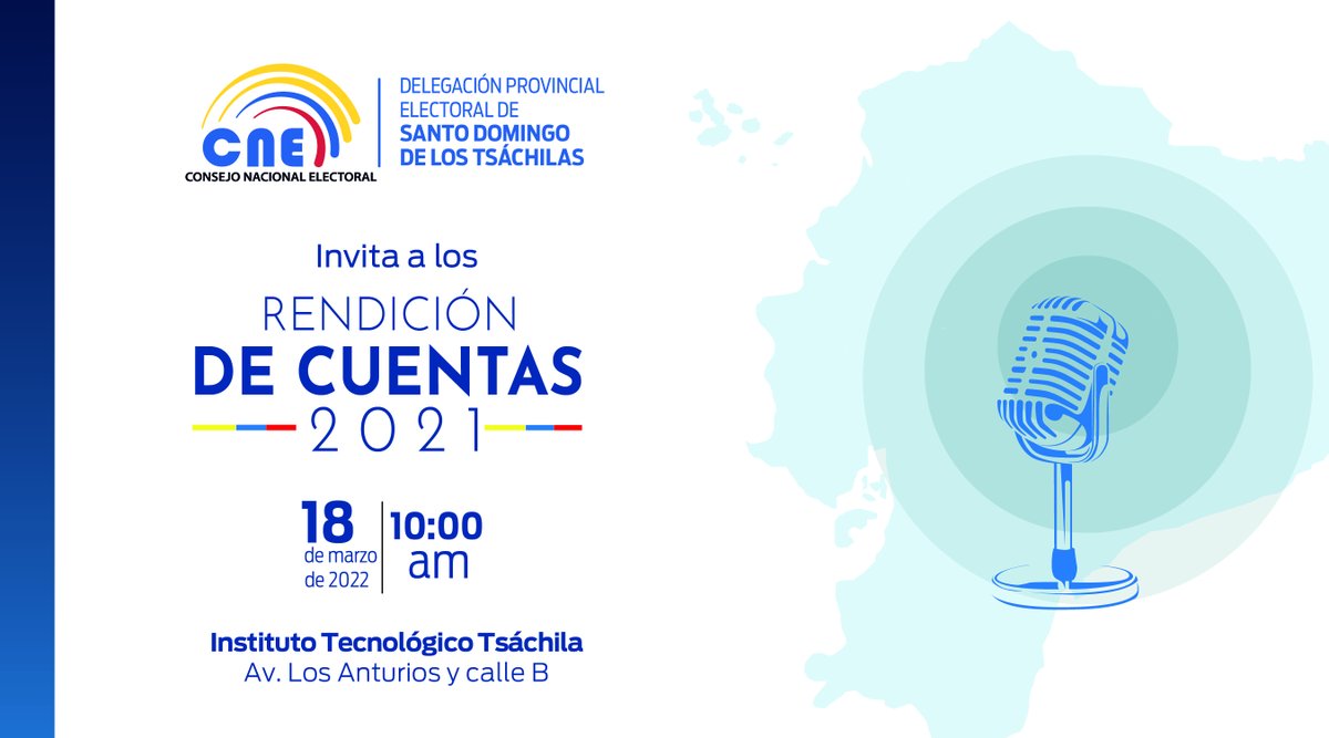 CNESantoDomingo's tweet photo. Este viernes 18 de marzo, se realizará la #RendiciónDeCuentas2021 de la gestión realizada por la delegación del #CNE durante y después de las #Elecciones2021Ec. 
¡Acompáñanos! https://t.co/3V0j6tcbKI