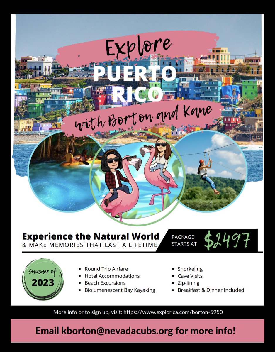 BortonScience's tweet photo. Current 8th, 9th, 10th, and 11th graders! Come to Puerto Rico with @mskanealgebra and I! Parent meeting March 23rd. RSVP at https://t.co/LWh4cYoWtW #NevadaCubPride https://t.co/2hS1UQ8h23