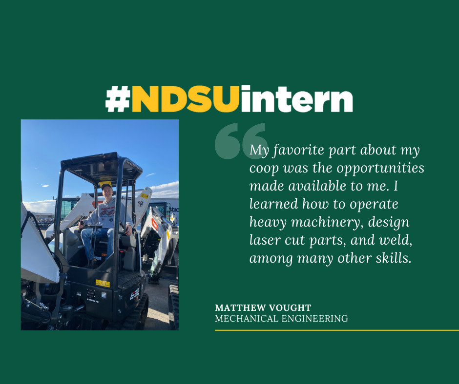 NDSUEngineering's tweet image. Matthew Vought&apos;s internship with Doosan Bobcat was filled with hands-on learning opportunities.

Learn more about his experience and why he has a new appreciation for the power of communication: bit.ly/3KzyFzt

#NDSUengineering #NDSUintern