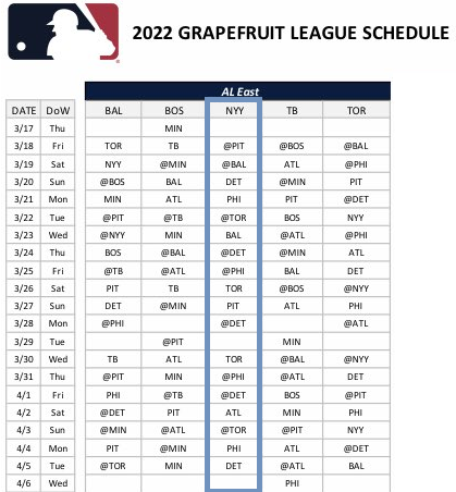 New York Yankees announce 2022 spring training schedule - Pinstripe Alley