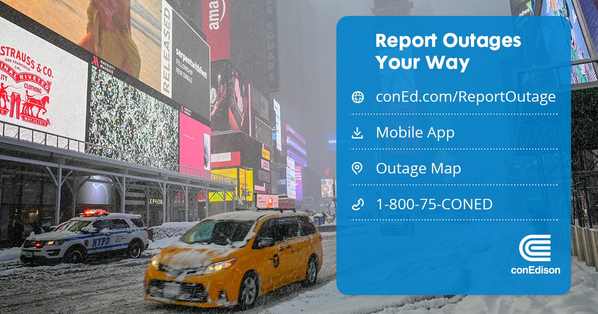 ConEdison's tweet photo. We are monitoring the storm that is expected to hit our region Saturday morning. We are ready to respond to any service problems that may occur. For more info, visit https://t.co/2BEjXmoglQ
#reportoutage https://t.co/RzQMfz3J3n