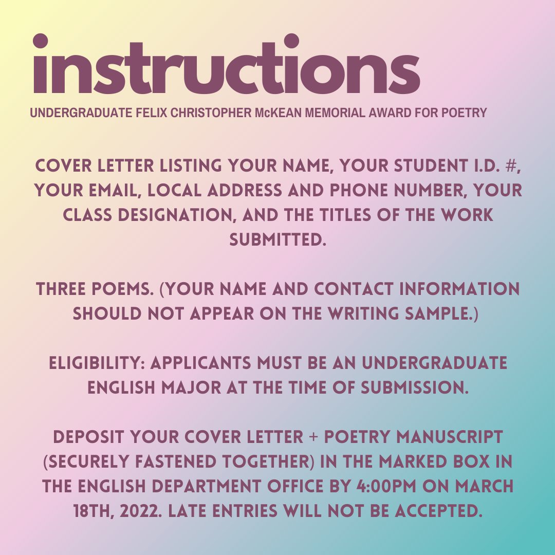 Send in your submissions for the Undergraduate Felix Christopher McKean Memorial Award for Poetry before next Friday! (March 18th) #uark #thediamondline