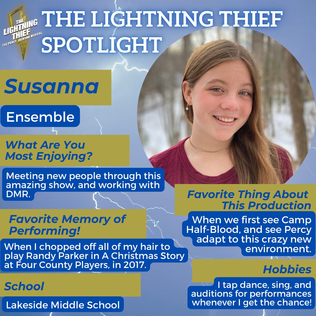 dmradventures's tweet photo. It's opening night for THE LIGHTNING THIEF and we are spotlighting a few of our wonderful  and hard working ensemble members.  Also, we are SOLD OUT for tonight and most of our our opening weekend!  #dmradventures #charlottesville #artseducation #belmont #thelightningthiefmusical https://t.co/ARw4wKF8Av