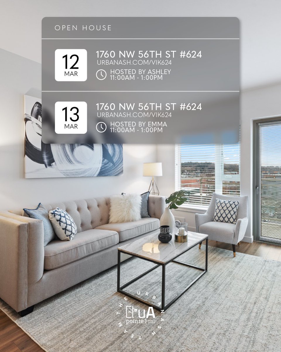 UrbanAshTeam's tweet photo. Join the team this weekend for open houses at The VIK, Escala + Site17! 📅🏙
#SeattleRealEstate #SeattleOpenHouse #OpenHouse #UrbanAshTeam #Pointe3 https://t.co/lrmhUCijdn