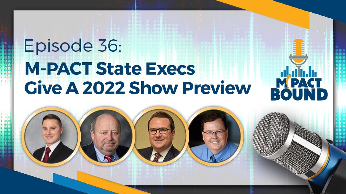 MPACTTradeshow's tweet photo. The four M-PACT state executives – Scot Imus (@INfoodandfuel), Brian Clark (@KPMAstaff), Alex Boehnke (OECA), and Josh Sharp (@IPMAIACS) – give a #MPACTSHOW preview and update on what not to miss at M-PACT 2022 next month in Indianapolis. 

Listen Here ➡️ https://t.co/88ljKcaIvg https://t.co/a16gpkSk0E