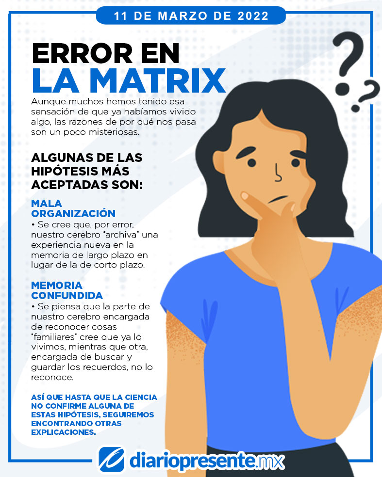 DiarioPresente's tweet photo. #InfoPresente🔵Muchas hemos tenido esa sensación de que ya habíamos vivido algo, las razones de por qué nos pasa son un poco misteriosas, #ErrorEnLaMatrix 🤔
➡️ https://t.co/LmtfwKRi00 https://t.co/aolJNEJQu0