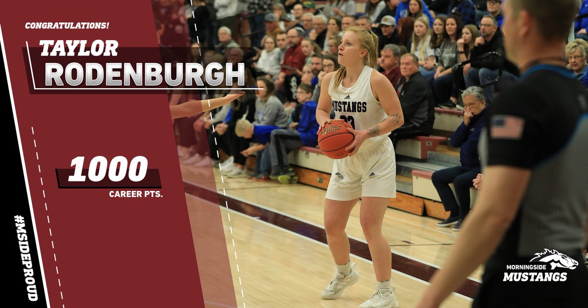 🏀 BIG <a href="/morningsidewbb/">Morningside Women’s Basketball</a> NEWS - on top of a late first quarter run to give the Mustangs the lead in the NAIA opening rd. - <a href="/TaylorRodie12/">taylor rodenburgh</a> joins the program's 1000-POINT CLUB!! Congrats Taylor! <a href="/MorningsideEdu/">Morningside University</a> #MsideProud