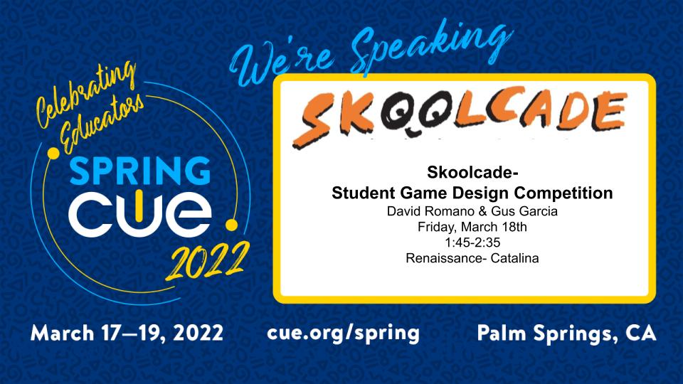 Gold Coast CUE (@goldcoastcue) on Twitter photo Check out the #GCCUE session on <a href="/skoolcade/">Skoolcade</a>, the Student Game Design Competition presented by <a href="/dromano21/">David Romano</a> & <a href="/mrgbulldogs/">Augustine Garcia</a> today at 1:45 in the Catalina Room of the Renaissance. #SpringCUE <a href="/cueinc/">CUE</a> Check out the #GCCUE session on <a href="/skoolcade/">Skoolcade</a>, the Student Game Design Competition presented by <a href="/dromano21/">David Romano</a> & <a href="/mrgbulldogs/">Augustine Garcia</a> today at 1:45 in the Catalina Room of the Renaissance. #SpringCUE <a href="/cueinc/">CUE</a>