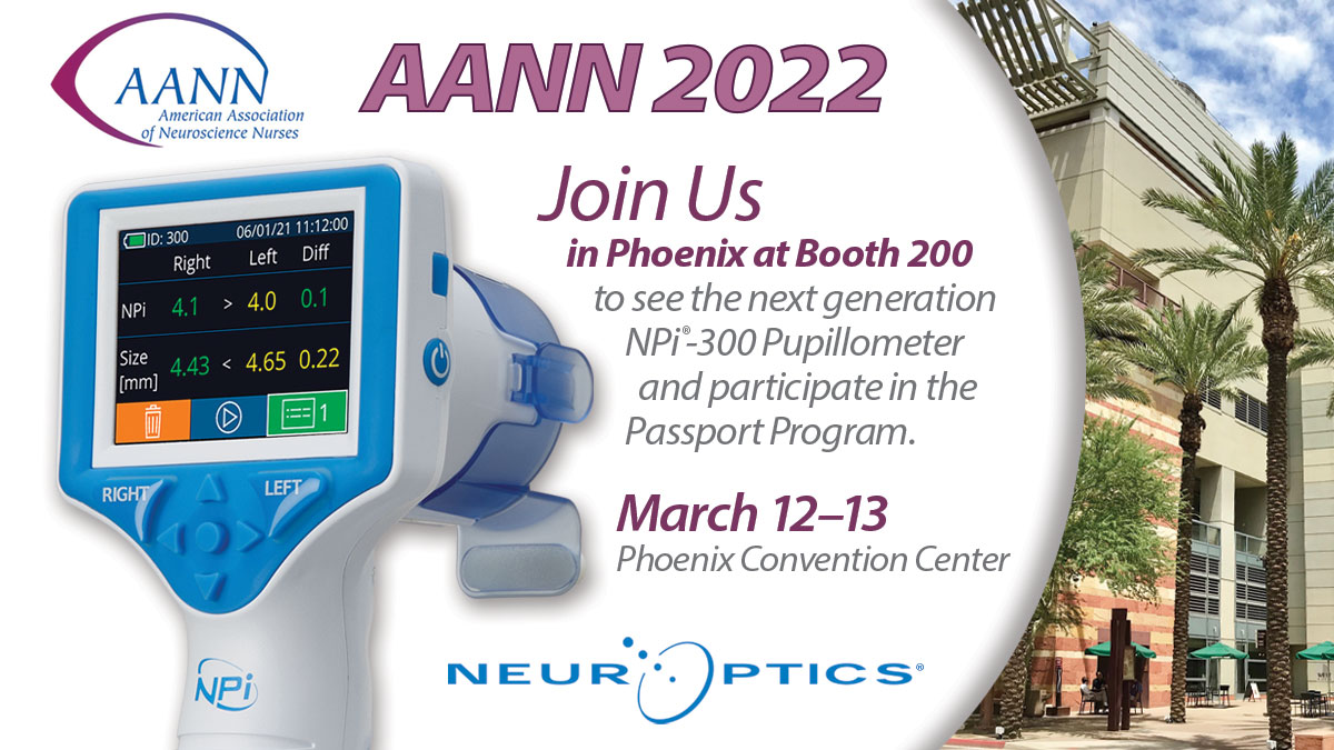 NeurOpticsInc's tweet photo. NeurOptics is thrilled to be exhibiting at the @NeuroNursesAANN Neuroscience Nursing Annual Conference, starting TOMORROW! Please visit NeurOptics Booth #200 at the Phoenix Convention Center, or virtually, to see the next generation NPi-300 #Pupillometer!
#AANN22 #NPi #NeurOptics https://t.co/wlIBYFUoji