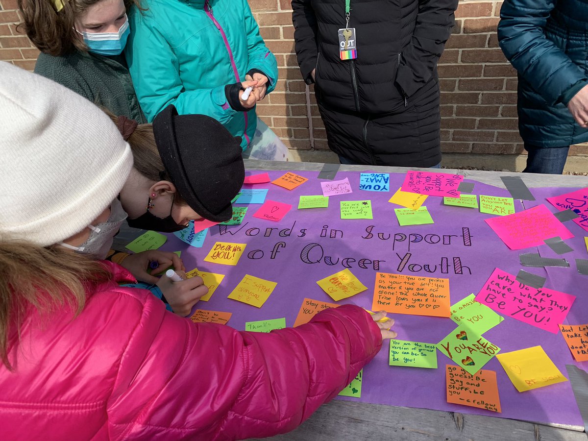 So proud of GLOW and CHMS students walking out and writing messages of support for LGBTQ+ youth. @outrightvermont <a href="/QYouthAssemble/">Queer Youth Assemble</a>