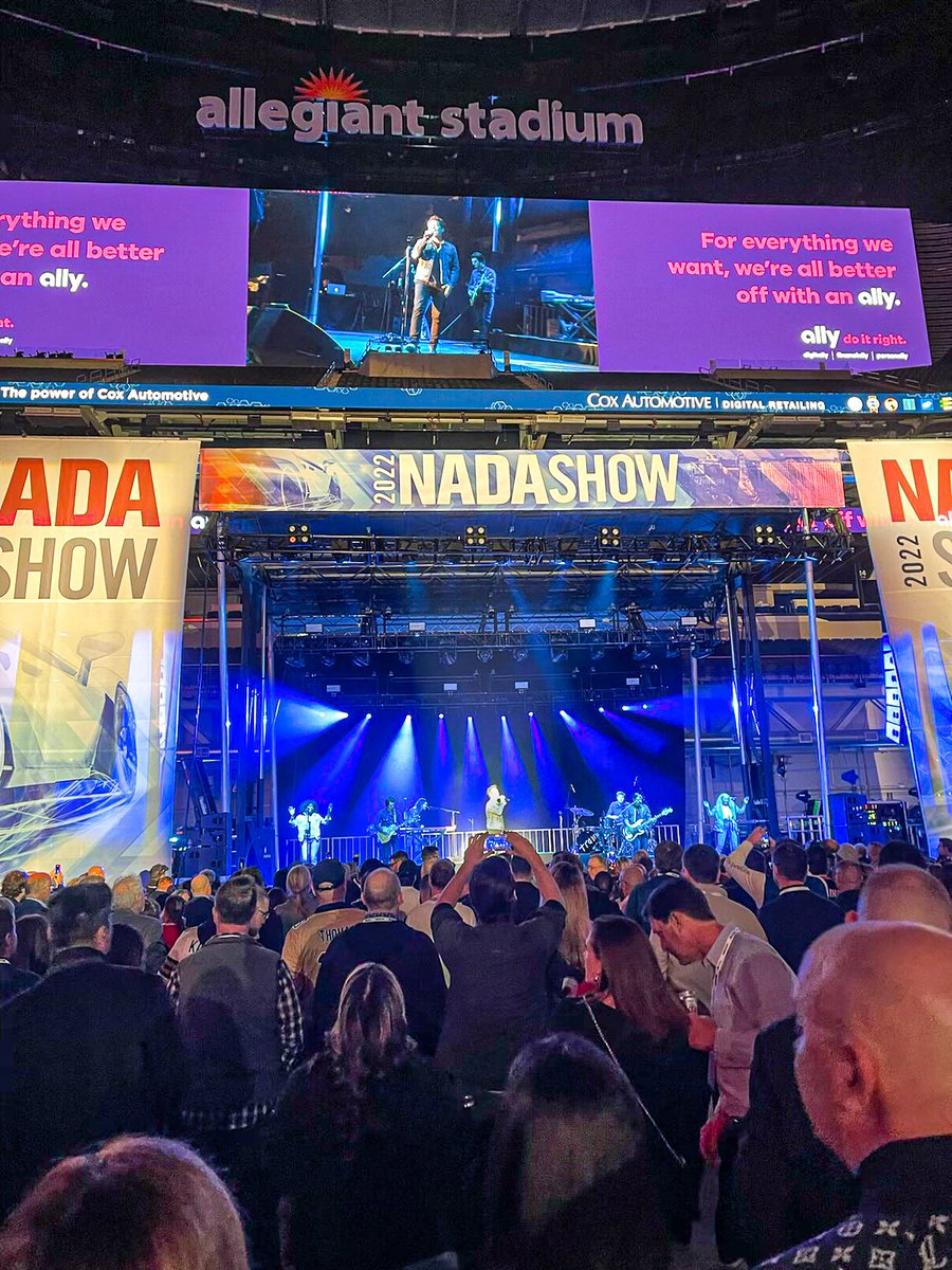 POAutoLogistics's tweet photo. We made it to Vegas! We kicked off the NADA Show at the brand new Allegiant Stadium last night. At the celebration, Train performed live-- nothing like hearing a band we all love! It is SO good being back in person with the automotive community!

#nada2022 #wearepal https://t.co/FCxfPBlbh9