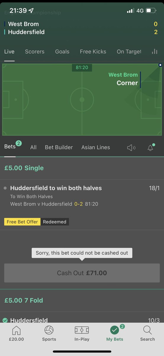 KrissyKnights's tweet photo. @bet365 Hi, can you explain why you wouldn’t let me cash this out? And then West Brom go and score? And ruin the bet free bet offer or not really not happy about this?! https://t.co/xt7LZqrxmR