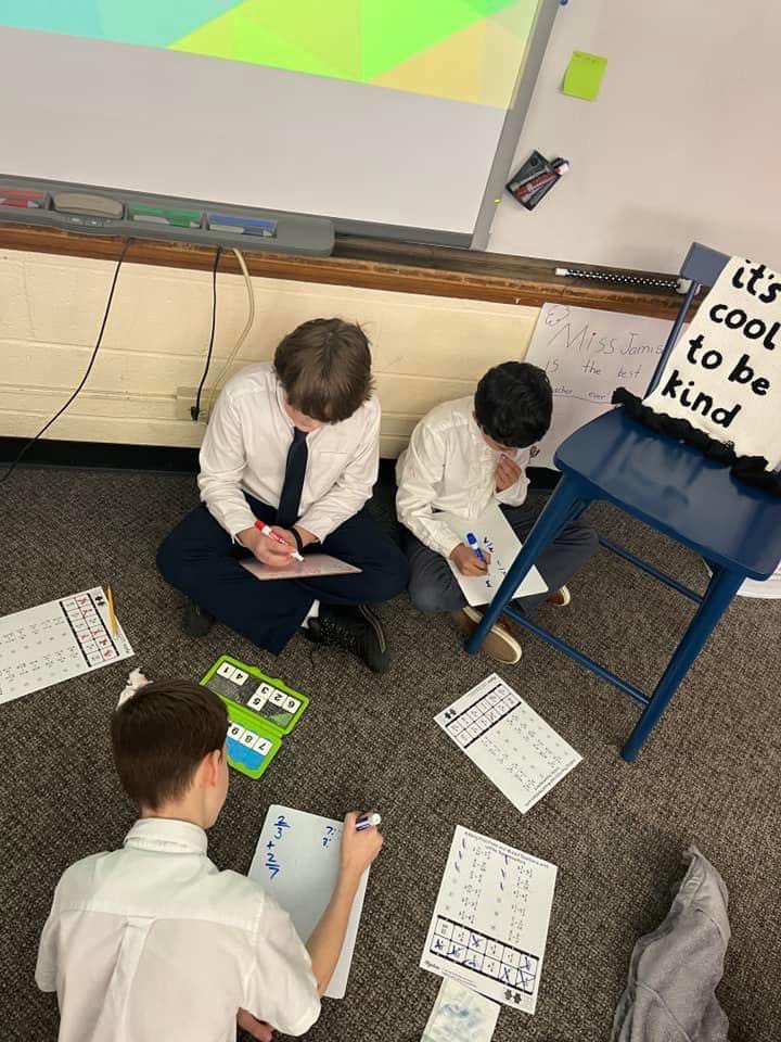 MissJamisonGr4's tweet photo. My fifth graders have been learning how to add and subtract fractions with unlike denominators. They worked in groups to practice this skill by using their “VeraTiles.” The students use this self-check system,by using the pattern to create a puzzle. 🧩  #5thgrade #versatiles https://t.co/5GIVlMOC5V