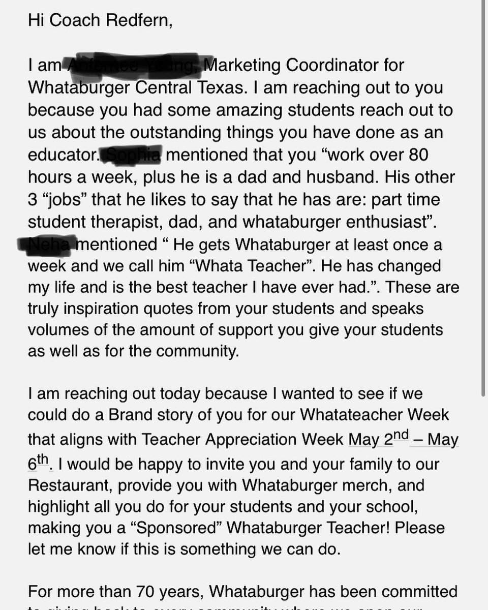 CodyRedfern3's tweet photo. Wow I love my job, my students, admin, community… and of course, @Whataburger!!
Thanks @KXAN_News for featuring me!!
Link: https://t.co/mE8e0eNq4e
#proudteacher #lifeaccomplishment #CRMSEagles #1lisd https://t.co/Lv7JHQ6050