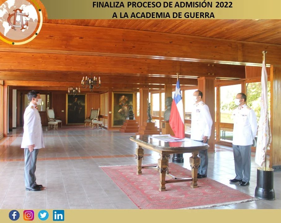 AcademiaGuerra's tweet photo. Academia de Guerra finaliza proceso de admisión 2022.

Más información puedes revisar aquí 
https://t.co/D6XzPslzpu https://t.co/lWS3lpj66z