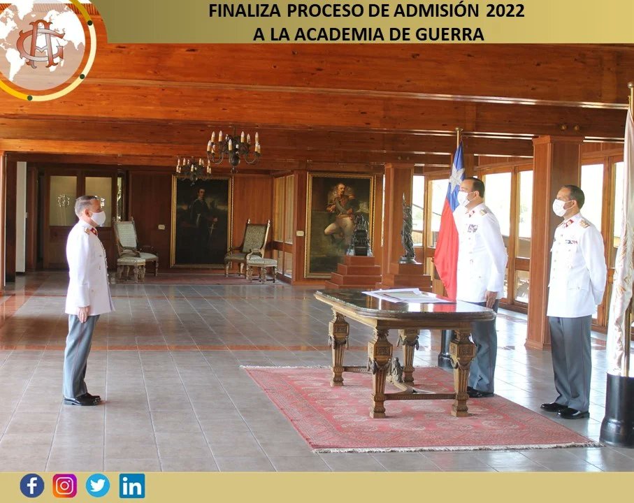 AcademiaGuerra's tweet photo. Academia de Guerra finaliza proceso de admisión 2022.

Más información puedes revisar aquí 
https://t.co/D6XzPslzpu https://t.co/lWS3lpj66z