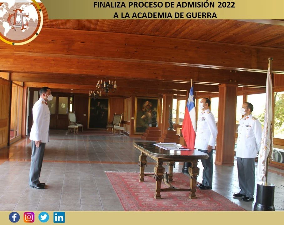 AcademiaGuerra's tweet photo. Academia de Guerra finaliza proceso de admisión 2022.

Más información puedes revisar aquí 
https://t.co/D6XzPslzpu https://t.co/lWS3lpj66z
