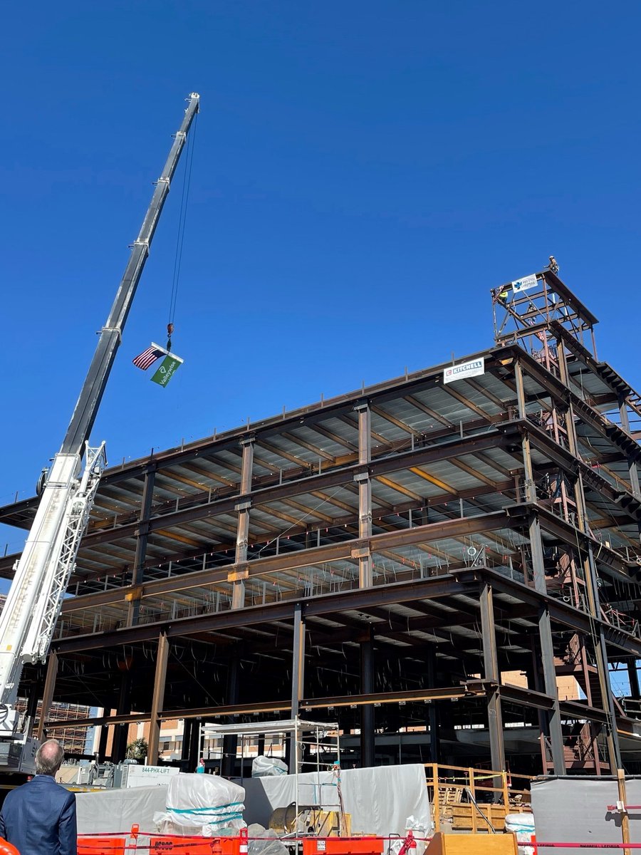 VanirCM's tweet photo. Making history! Vanir’s #Arizona team was honored to sign the final beam that was placed during this week’s #toppingout ceremony for @valleywise_az’s new Support Services Building. Visit https://t.co/A7Dj0p3BhY to learn more. #WeAreVanir #ValleywiseHealth #Healthcare https://t.co/FK7rO2FUka