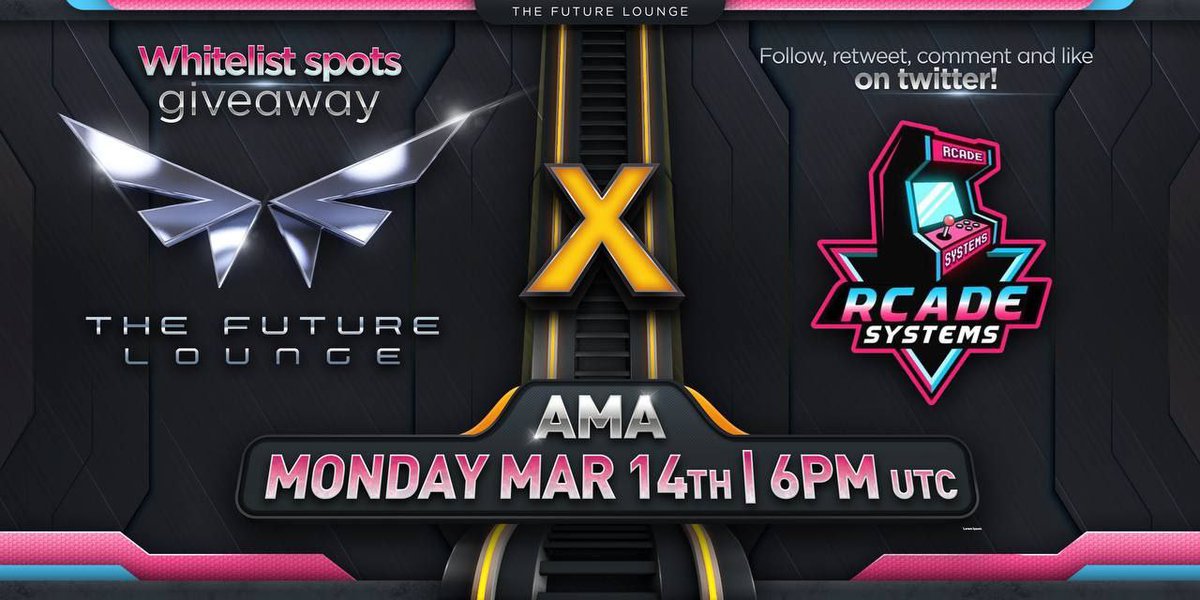 rcadesystems's tweet photo. 🎙AMA with RCADE🎙
MONDAY MARCH 14th, 6pm UTC
  Whitelist spots giveaway 

RCADE Links 🔗
Telegram 💬
https://t.co/BkadUzeoiH
Website 🌐 
https://t.co/id7SMwsWZS
THE FUTURE LOUNGE ✅
Telegram Chat 💬 
https://t.co/gWgAT1wOJX
Twitter
@Future_Lounge_1 https://t.co/lXDsLq5iDq