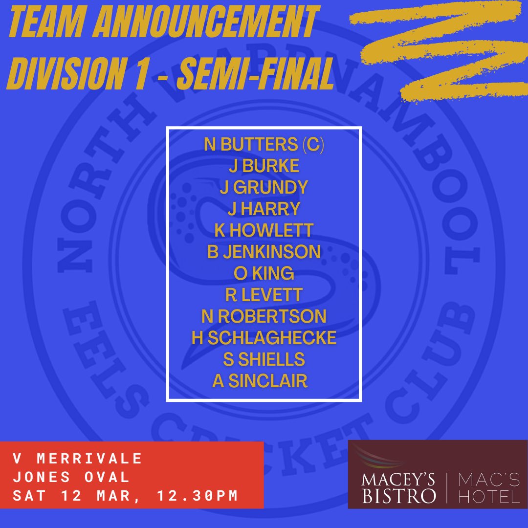 NW_Eels's tweet photo. WDCA Finals are here! Good luck to our Division 1 team today, who are taking on Merrivale for a spot in next weeks Grand Final! Live scores accessible via the MyCricket app. See you all down at the Jones Oval, go the Eels! 💙💛 https://t.co/Sa8MU0Ydtr