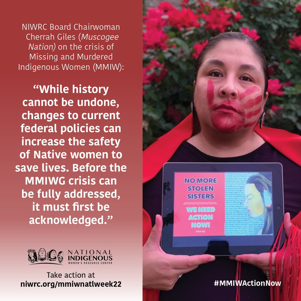 It's time for change! Join the National Week of Action (April 29-May 5, 2022) as we call the nation and the world to action in honor of missing and murdered Indigenous women. Learn more and register for events: niwrc.org/mmiwnatlweek22

#MMIWActionNow #MMIW #NoMoreStolenSisters