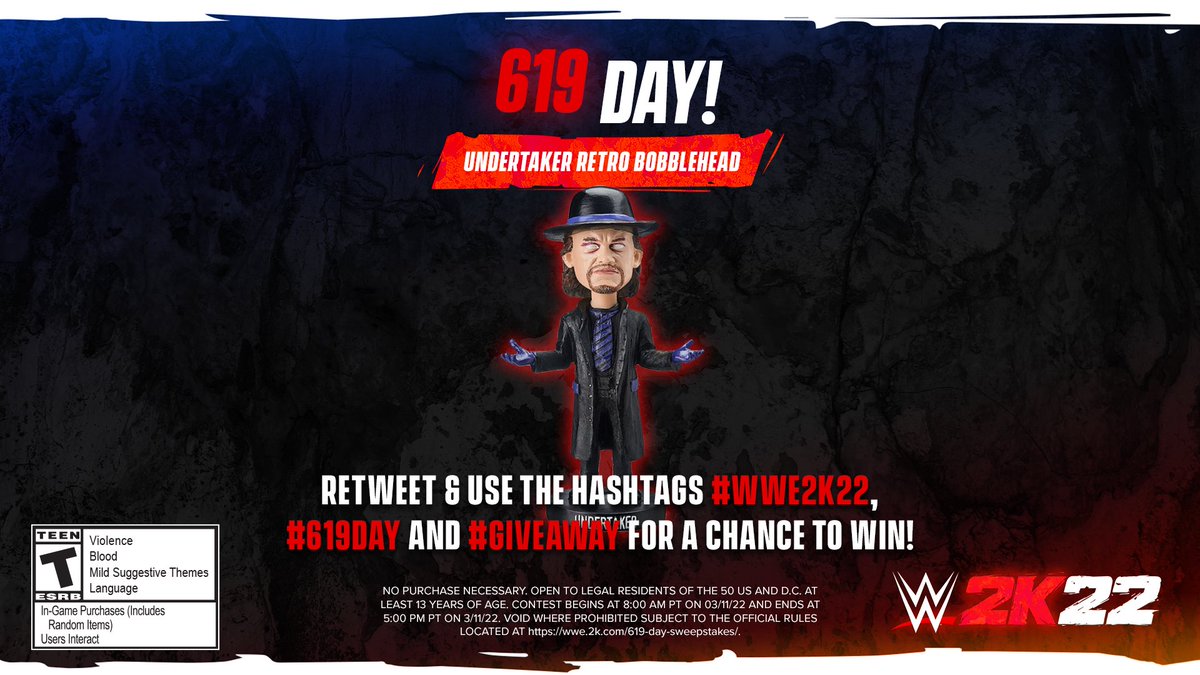 WWEgames's tweet photo. IT'S THAT TIME AGAINNNNN!!!!! WWE 2K22 Launch day is still poppin off with the giveaways!! 

Retweet &amp; use the hashtags #WWE2K22, #619Day, and #Giveaway for a chance to Win! 

Rules: https://t.co/5wmwtqTrbS https://t.co/xbEeRZda8e