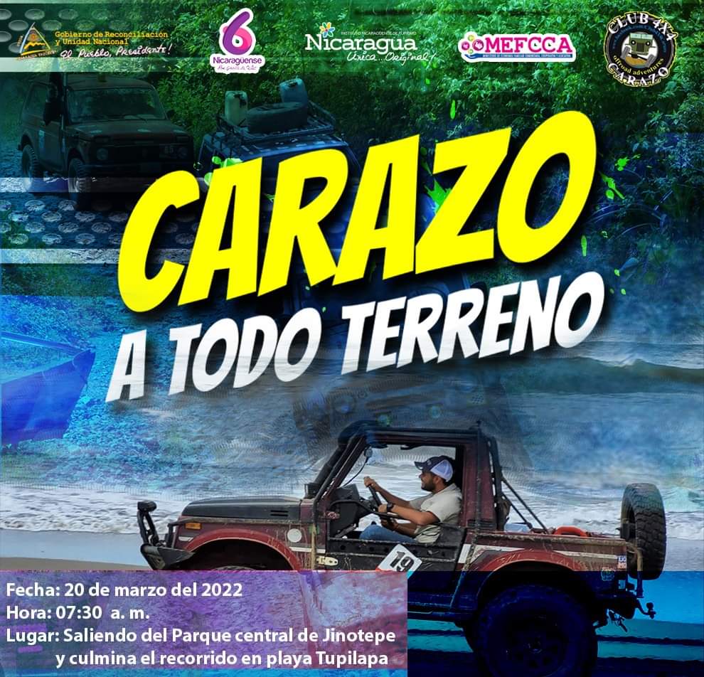 huella_sandinis's tweet photo. #Nicaragua La Alcaldía Municipal Jinotepe, Carazo en Coordinación con el MEFCCA, Canal 6, INTUR. Invitan a "CARAZO A TODO TERRENO" a realizarse el domingo 20 de marzo, a las 7:30 am. Salida: Parque Central de Jinotepe 
#UnidosEnVictorias 

@FloryCantoX @RDRFSLN_ @Atego16 https://t.co/Q6vYTpMnBr