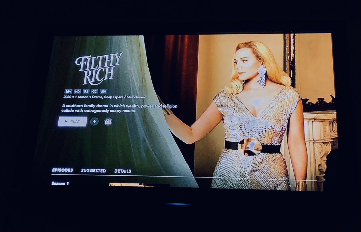 helmslou's tweet photo. How excited am I figuring out what to watch on a Friday night and then boom only went and found this legend @KimCattrall fantastic #FilthyRich series on @Disney yep thatโs me sorted and happy now relaxing with a cuppa.โค๏ธX #top #FridayVibes #FridayFeeling #fridaysorted #brill https://t.co/VOI5hPs3v1