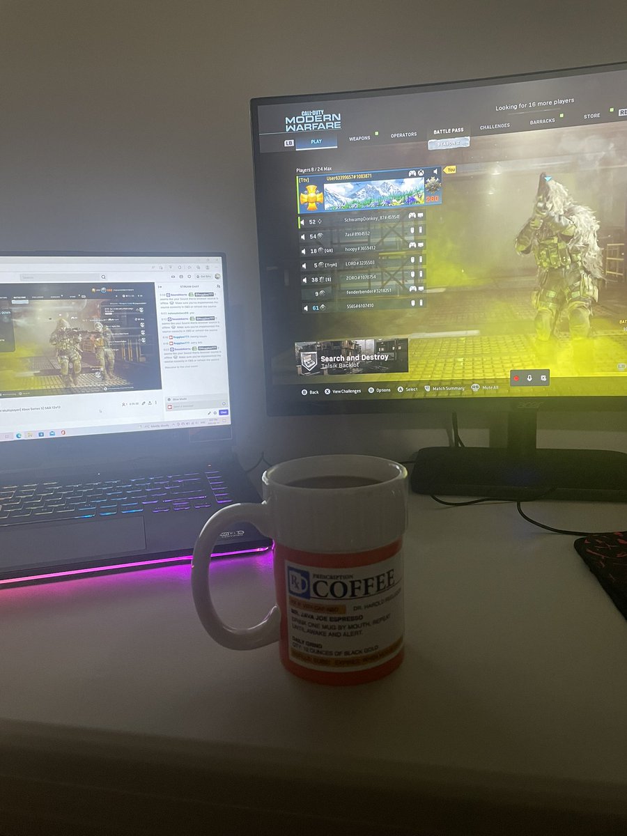 ReggiieeTv's tweet photo. Nothing beats Friday night coffee and some #callofduty #coffee #selfprescribed #cod #XboxSeriesS @rttanks @StreamerRTR @rtsmallstreams @rtstreamercrew https://t.co/Oi0D8MwasQ