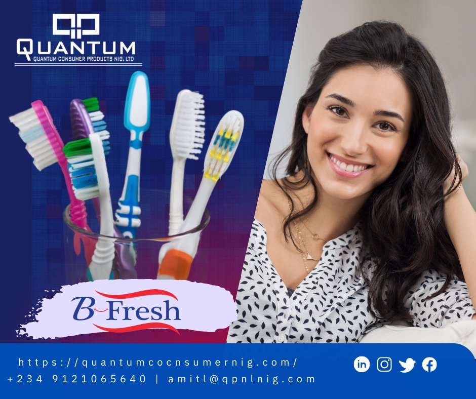 QuantumConsumer's tweet photo. Stay healthy, maintain your oral health, be fresh.
B-Fresh, soft and comfortable toothbrush for your oral need.
https://t.co/UVpS62G9uK
amitl@qpnlnig.com 
+234 912 106 5640
#quantumgroup #quantumconsumerproducts #trending #naija #quantumconsumerproducts #quality #Hygiene https://t.co/hT8q20Y9Tx