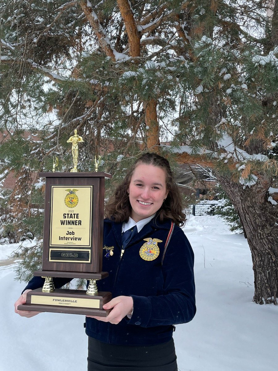 Huge shout-out to senior, Rebecca Bassett!!!  Another state champion in the job interview category for the Fowlerville FFA!!! #VilleSkills #GladNationPride