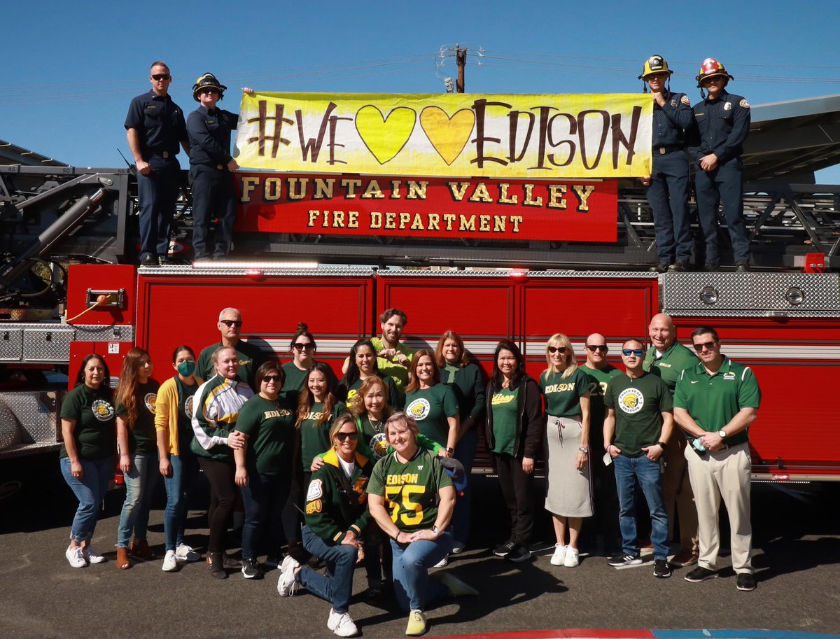 SharenTait's tweet photo. FVHS showing our love and support to Edison HS. Shout out to FVFD for helping us get the group photos. https://t.co/M5tBNlHktJ