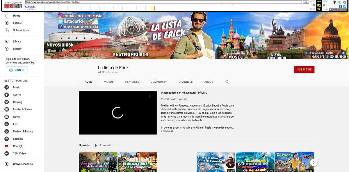 lubrio's tweet photo. El canal de La Lista de Erick, un espectacular programa de @ActualidadRT conducido por el mexicano Erick Fonseca @listaderick y que básicamente era un programa sobre viajes y turismo en Rusia y otros países, también fue eliminado. En los comunicados de Youtube dice... (sigue) https://t.co/ZfDFHZatq5
