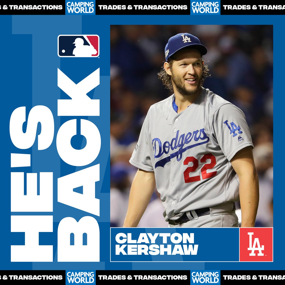 He's baaaaaack. The @Dodgers and Clayton Kershaw reportedly agree to a 1-year deal, per @MLBNetwork insider @JoelSherman1.