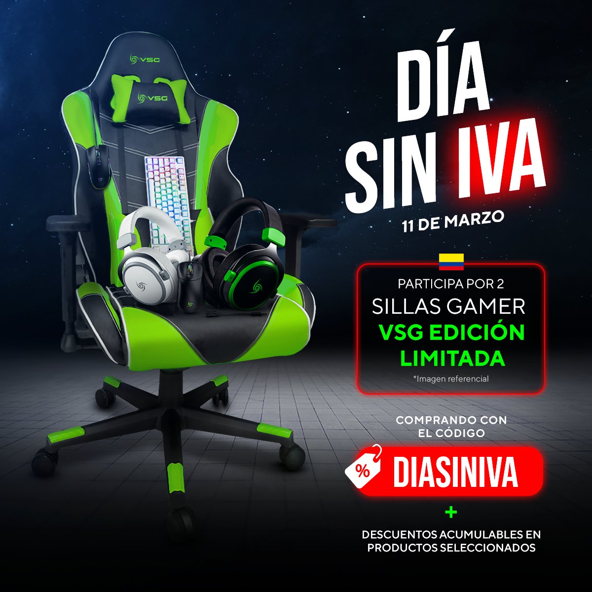 LoLColombiaCo's tweet photo. #VSG 💚 | Aprovecha el descuento que @vsglatam  trae para este 𝗱í𝗮 𝘀𝗶𝗻 𝗶𝘃𝗮 para que compres esos periféricos que tanto estabas deseando 🥰 

👉🏻 https://t.co/wJNJWD2cuu https://t.co/2b8WGPuVNX
