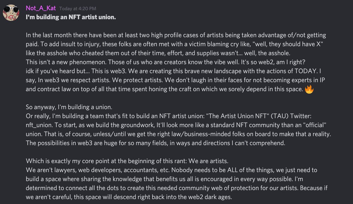 NotAKat6088's tweet photo. No Imagination without Representation! 

You're early, and we need you 🔥
#NFTCommunity #WomenInNFTs #WomenInCrypto #SupportArtists #RespectArtists #NFTArtists #NFTs #NFTSpace #Web3 #NFTProject #TheArtistUnionNFT https://t.co/ycXJPrzE27
