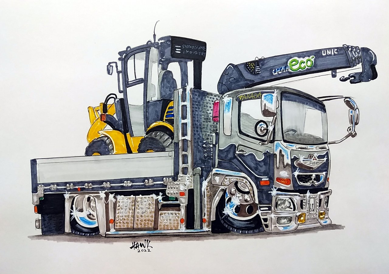 Hawk おはようございますhawk です イラスト完成しました 今回のユニックは Kat Z號ですよ クルマイラスト ユニック 手描き アナログ ご依頼 有り難うございました 本日もよろしくお願いいたします T Co