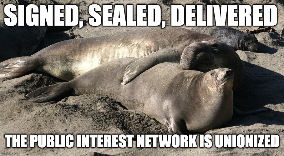 TPINunion's tweet photo. BREAKING: The Public Interest Network Union has achieved voluntary recognition via card check! 

More than 80% of eligible staff signed cards in support of unionizing. https://t.co/mCvjGpie6y