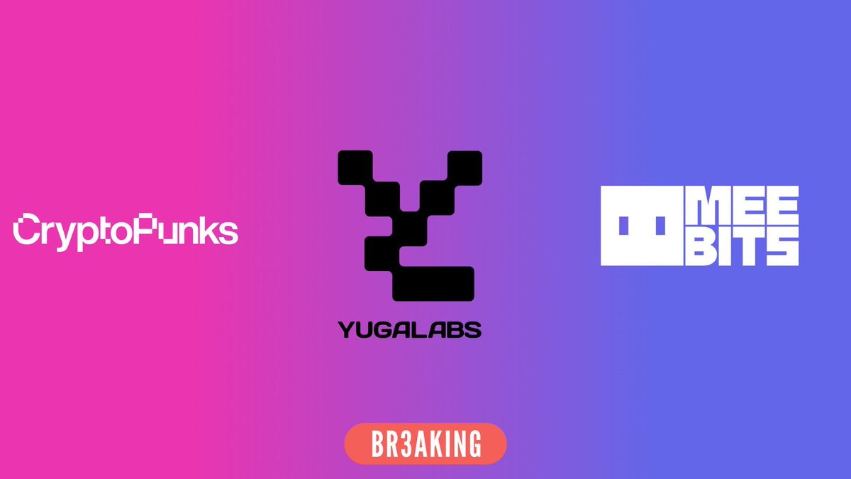 BR3AKING: Yuga Labs, the creator of Bored Ape Yacht Club, has acquired ownership of Cryptopunks and Meebits. 

Full commercial rights to holders have already been announced.

Insane. 🤯