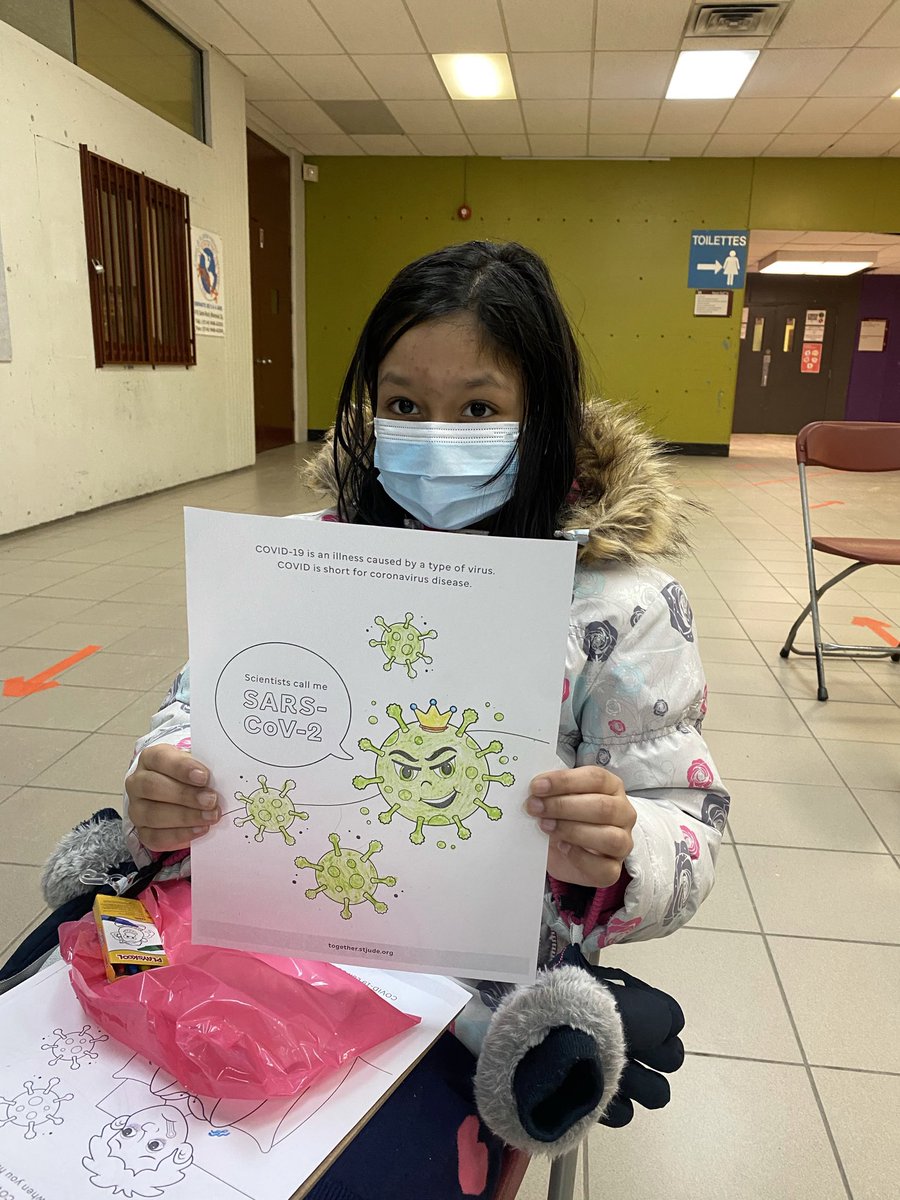 wecanvax's tweet photo. During the February Vaccine Clinic in Park-Extension, we provided colouring pages for kids to make getting a #CovidVaccine less intimidating! This was inspired by @OttawaHealth. Getting our youth vaccinated is important for several reasons! #CovidIsNotOver https://t.co/rpyPyf5tX8