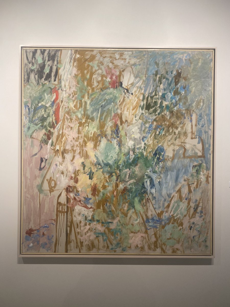 ally22t's tweet photo. “Lookout” by Pat Passlof (‘59) reminds me of Monet &amp; I’m not sure why, but it’s the 1st thing that came to mind. Possibly bc of the similar color palette? This work is super abstract &amp; definitely not impressionist, but to me it connects to “Un Bras de la Seine près de Vétheuil” https://t.co/JHTD9YC8La