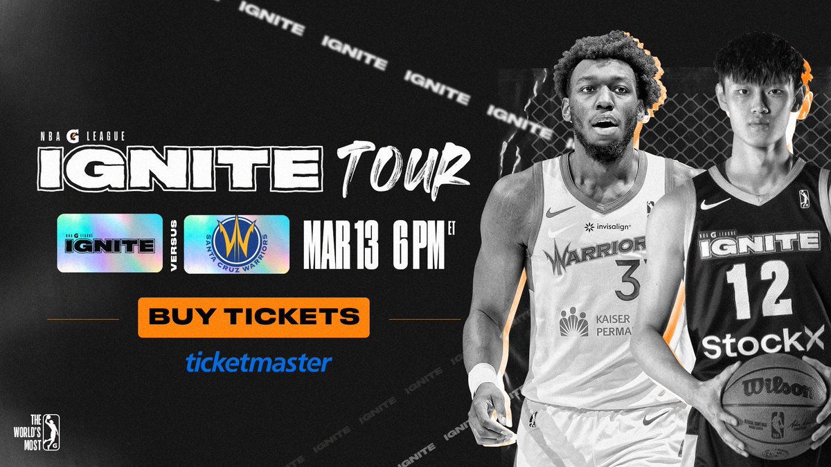 nbagleague's tweet photo. See the NBA's Future Stars! @gleagueignite finishes up its season against former No. 2 Draft pick James Wiseman & @GLeagueWarriors as #IgniteTour concludes on Mar. 13 at 6 pm/ET. Grab your tickets TODAY with @Ticketmaster
ποΈ: https://t.co/8C2MbmwsHY https://t.co/TYCv66XQFt