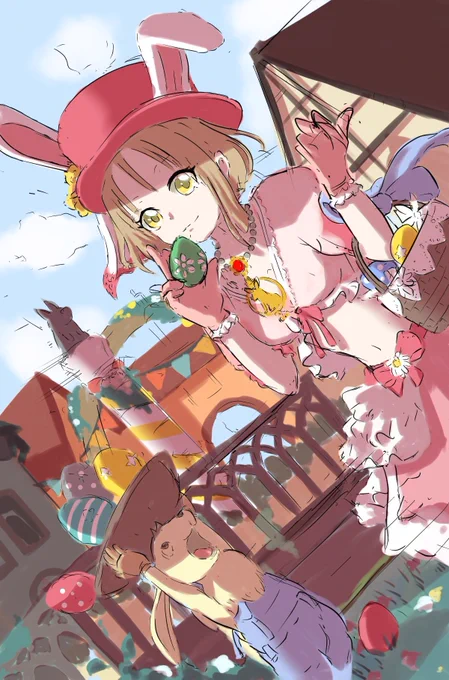 お疲れ様です*˙︶˙*)ノ"

少し仕事のリズムに慣れてきたので、カラーラフを作成しました。
デジタルは1ヶ月ぶりです(っω<`。)

カラーラフの時点でもっと修正して、清書です。イースターまでに間に合えば嬉しいな( *'︶`*)✩.*˚

 #イラスト 