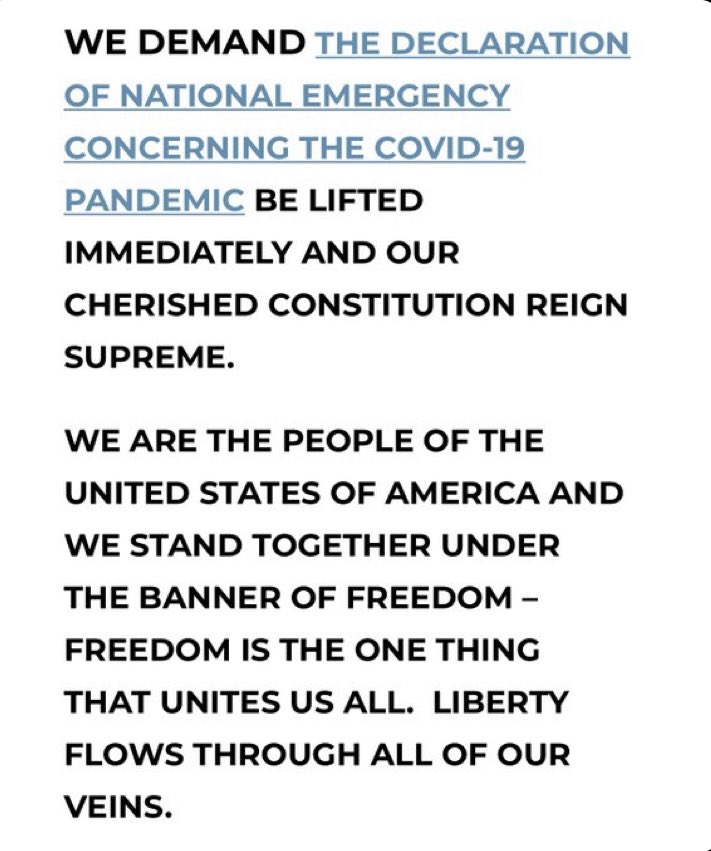 What our American Truckers are trying to accomplish...please help get this message out!

They are demanding that the Federal State of Emergency be lifted!

Repeal shots for our health care and military heroes!

#ThePeoplesConvoy
#RepealShotMandates