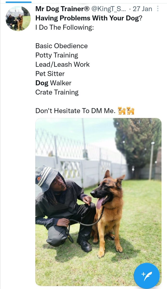 KingT_Sibeko's tweet photo. @djsbu @Cosa_Dolce I Train Dogs For Any Behavioral Issues..
#DjSbu https://t.co/QiERGeP5Vq