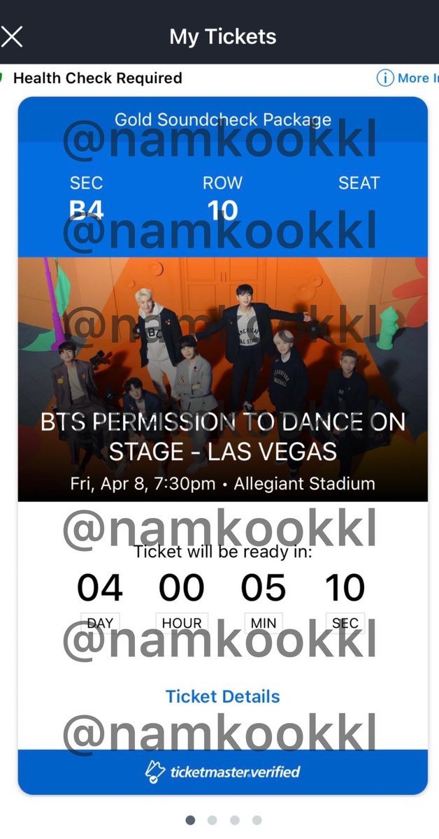 namkookkl's tweet photo. WTS BTS PTD LAS VEGAS 4/8

have: B4 ROW 10 GOLD SOUNDCHECK TICKET (1) 

- a few seats away from barricade / extended stage

- please send offers! 
- can provide more proof
- accept PayPal only

#PTD_ON_STAGE_LasVegas 
#BTSTICKETS #PTD_ON_STAGE https://t.co/VPugJ6LU9P