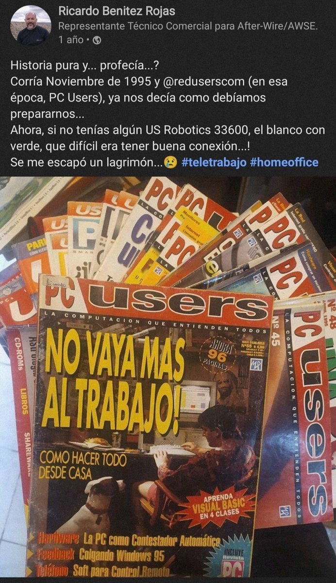BlackPatagon's tweet image. Lo publiqué en LinkedIn hace más de un año...!
Unos adelantados los genios de PC Users!!!
Todas esas revistas las sigo teniendo guardadas!
#pcusers 
#homeoffice 
#teletrabajo