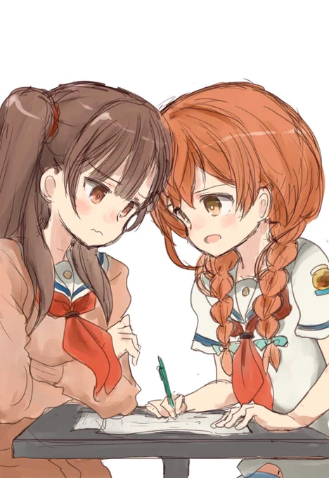 #山辺あゆみ生誕祭2022 #はいふり
期末なので毎日艦長と文字通り額を突き合わせていたら最初はドキドキしたもの の〆切が迫ってそれどころではなくなっていく天津風副長 