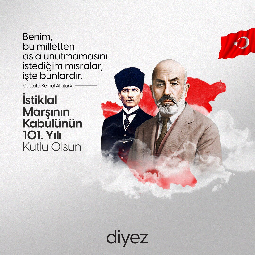 Benim, bu miIIetten asIa unutmamasını istediğim mısraIar, işte bunIardır. 
Mustafa Kemal Atatürk
İstiklal Marşının Kabulünün 101. Yılı Kutlu Olsun. 
#12mart #MehmetAkifErsoy #istiklalmarsı